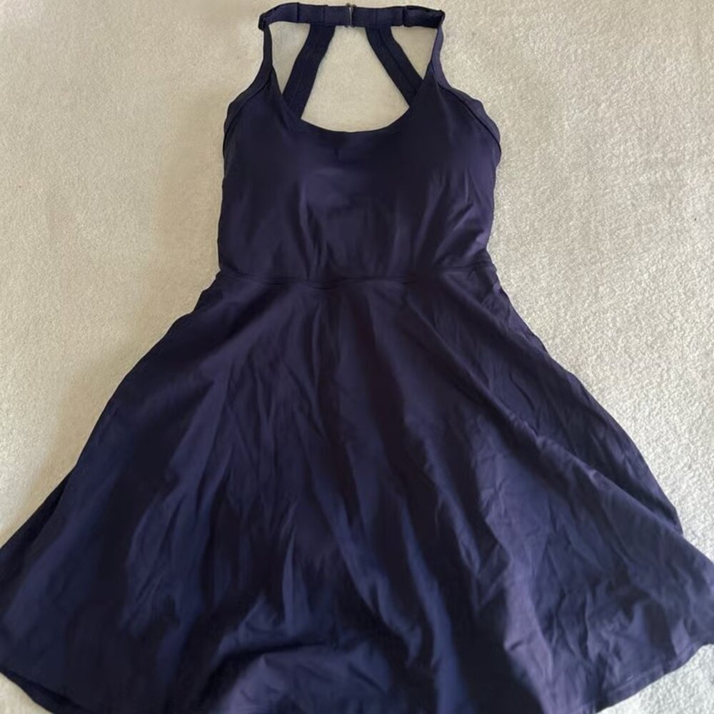 Heathyoga Navy blue Tennis Dress with Built in Shorts and Bra Athletic Dress